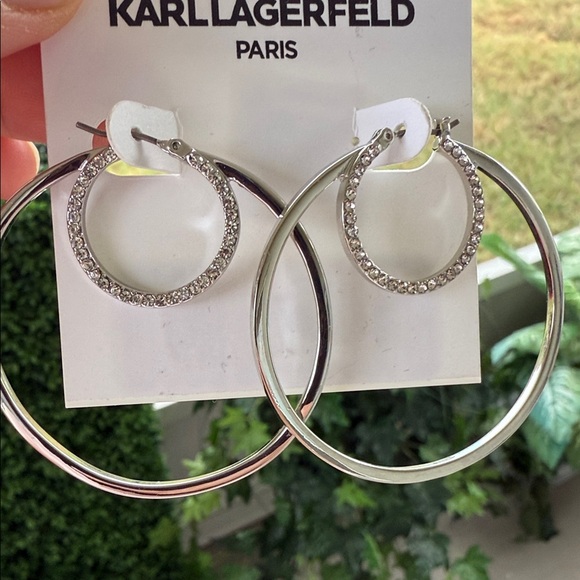 Karl Lagerfeld Silver Crystal Hoop Earrings - Picture 3 of 3